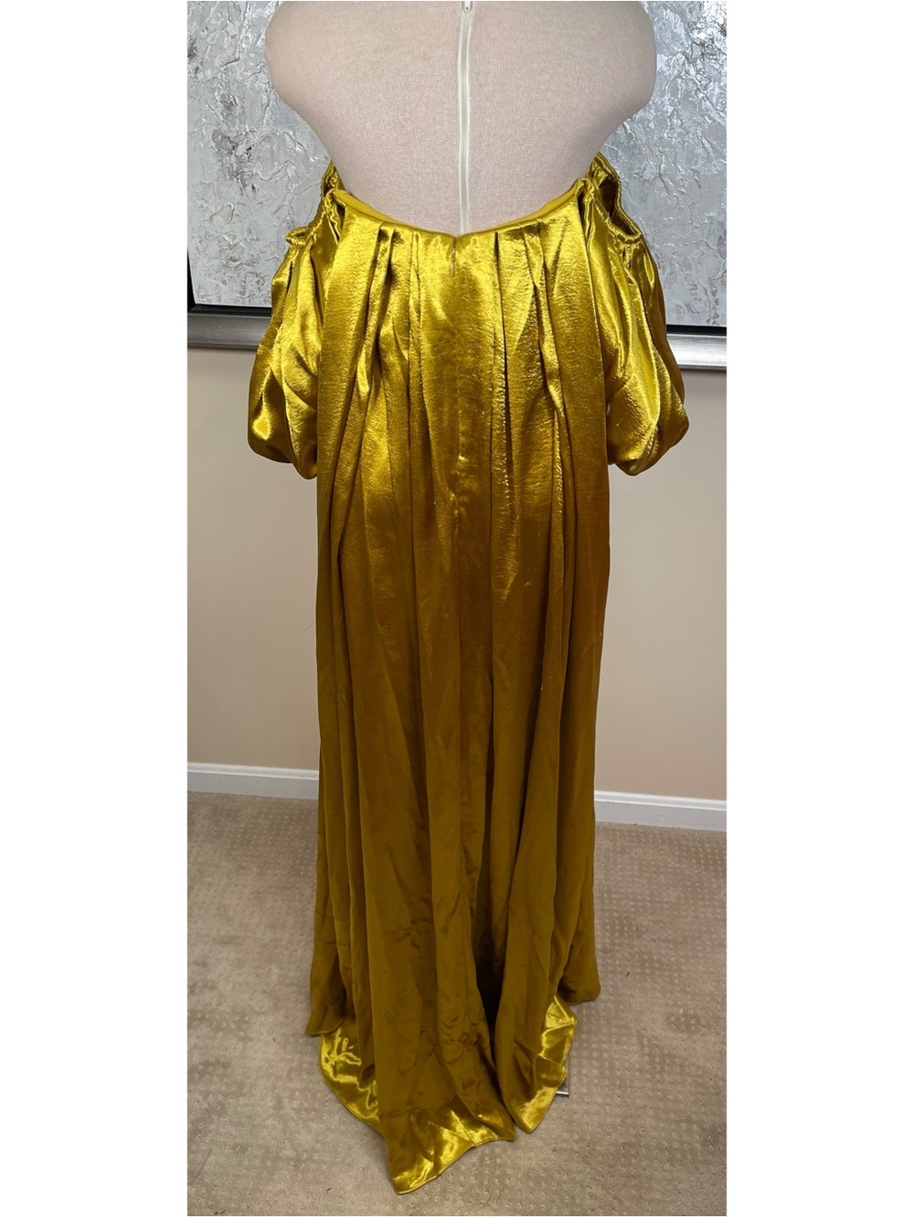CAROLINE CONSTAS Palmer Off the Shoulder Satin Yellow Gold Maxi Dress Size S - Picture 8 of 10
